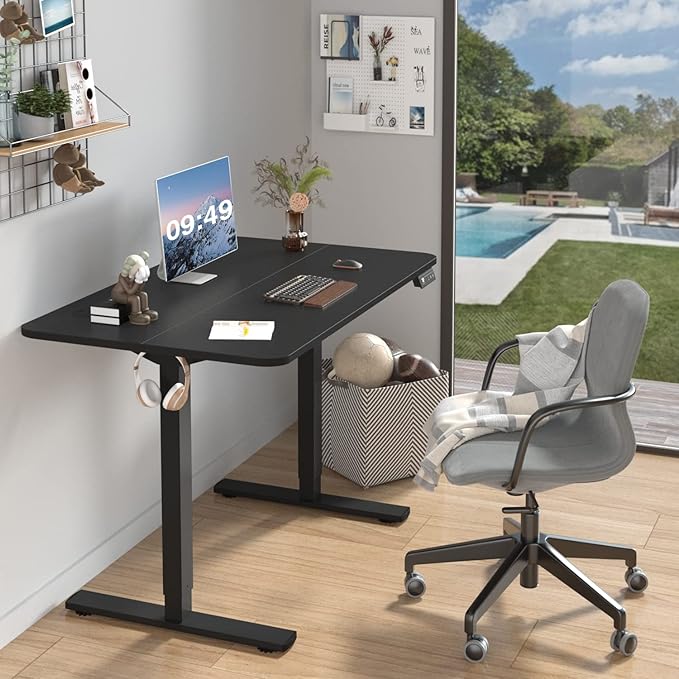 Furmax Electric Height Adjustable Standing Desk Large 40 x 24 Inches Sit Stand up Desk Home Office Computer Desk Memory Preset with T-Shaped Metal Bracket, Black