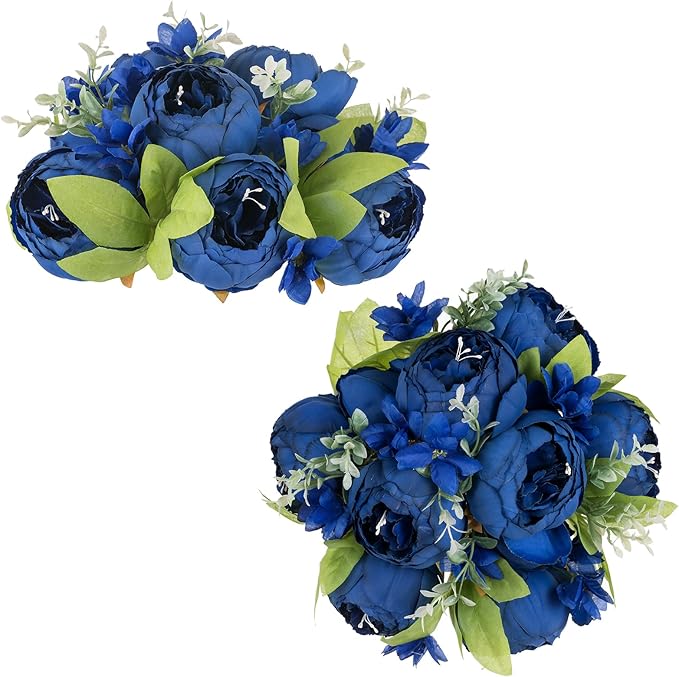 NUPTIO Flower Balls for Centerpieces Wedding: 2 Pcs 9.4 inch Diameter Royal Blue Artificial Flower Ball Arrangement Bouquet Centerpiece for Tables - Fake Peony Flowers for Wedding Decor