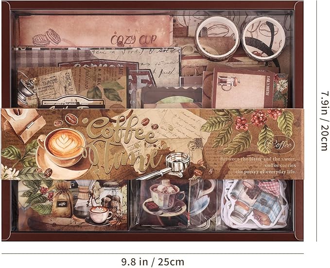 emmoolife Scrapbooking Supplies Kit, Coffee Vintage Aesthetic Scrapbook Kit for Bullet Junk Journal, DIY Journaling Supplies with Coffee Bean Cup, Latte Art, Birthday Craft Gift for Teen Girl Women