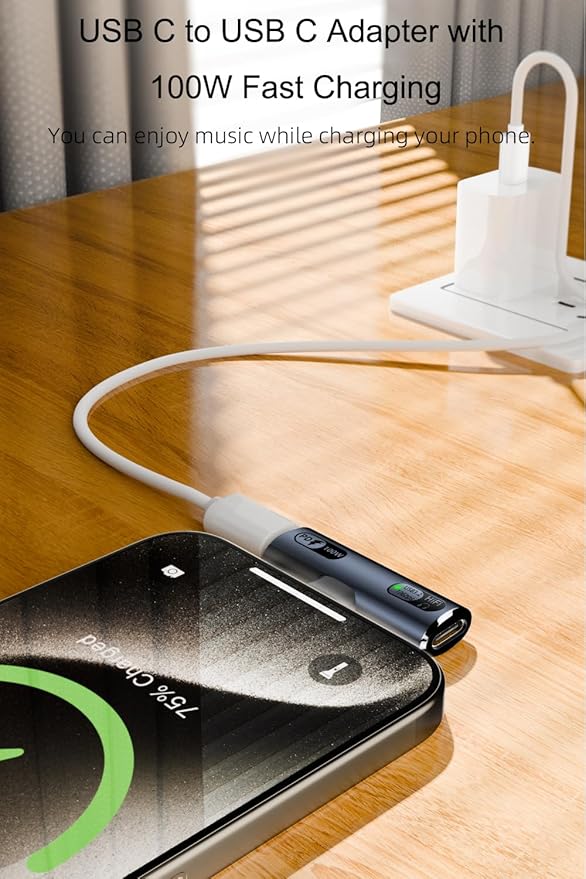 USB C Splitter with 100W Fast Charging, Dual USB C Headphone and Charger Adapter Dongle for iPhone 16/15 Series, iPad, MacBook, Galaxy S24/S23 and More - Grey (No for Power and Video Output)