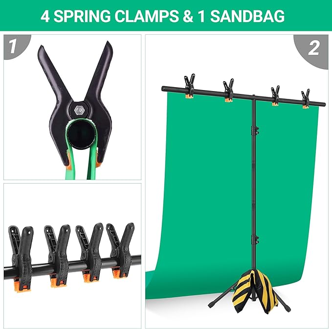 T-Shape Portable Backdrop Stand, 6.5x3.2ft Adjustable Photo Background Stand Kit, Sturdy Small Back Drop Holder with 4 Spring Clamps, Carry Bag for Parties, Photography and Video Studio