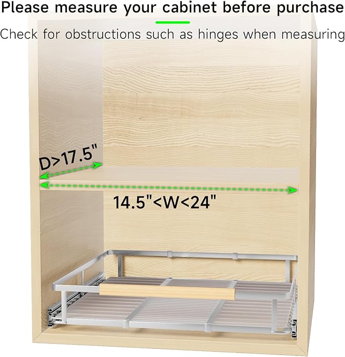 SOFRON Expandable Pull Out Drawers for Cabinets, Kitchen Cabinet Slide Out Shelves, Adjustable Roll Out Drawers, Stainless Steel, Medium 2 Pack, (14.5"-24") Width x 17.5" Depth