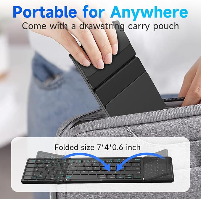 Hllhunkhe Foldable Bluetooth Keyboard with Touchpad, Portable Full Size Keys, Number Pad, Large Trackpad Travel Keyboards for iPad Laptop PC Tablets -Black