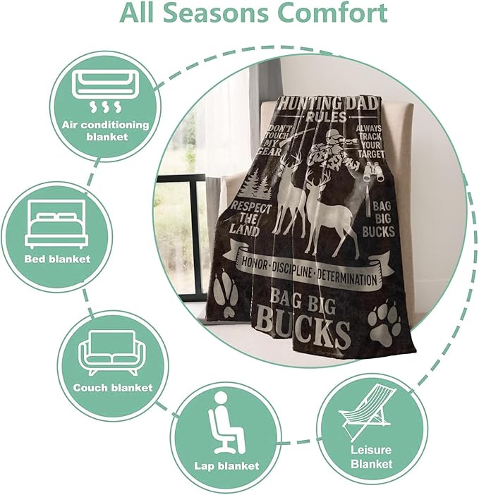 Hunting Dad Throw Blanket Gifts for Boys Girls Kids Adults, Deer Hunters Flannel Blankets for Travel Sofa Living Room Decor 60"X80"