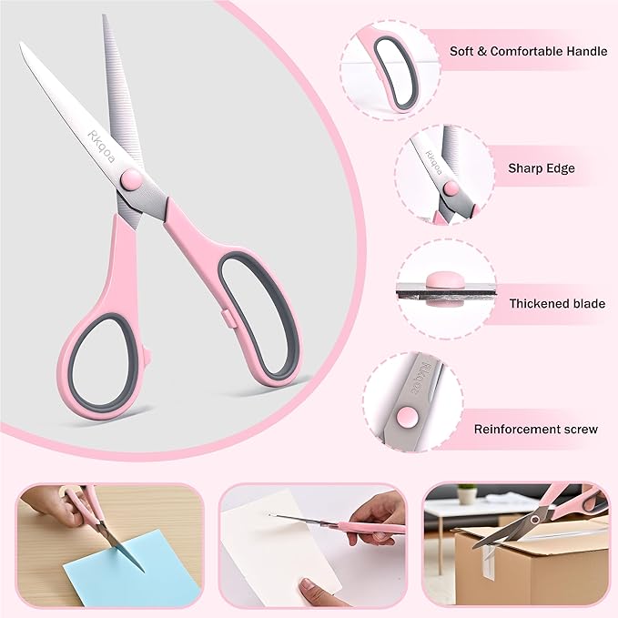 24 Black Scissors Bulk, Rkqoa 8" All Purpose Scissors Pack - Thick Sharp Shears for Office School Sewing Craft Supplies, Classroom Must have, Teacher/Class Scissor, Right/Left Handles