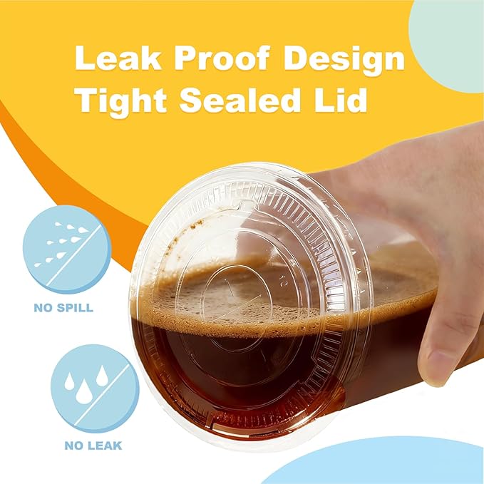 Coolcap 24 oz 100 Pack Disposable Clear Plastic Cups with Lids and Straws, Food Safe Bulk Iced Coffee Cups for Smoothies, Milkshakes and Other Cold Drinks