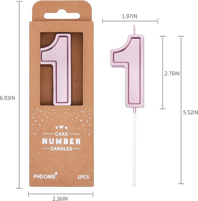 PHD CAKE 2.76 Inch Luxe Rose Gold 1 Number Birthday Candles, Rose Gold Number Candles, Cake Number Candles, Party Celebration