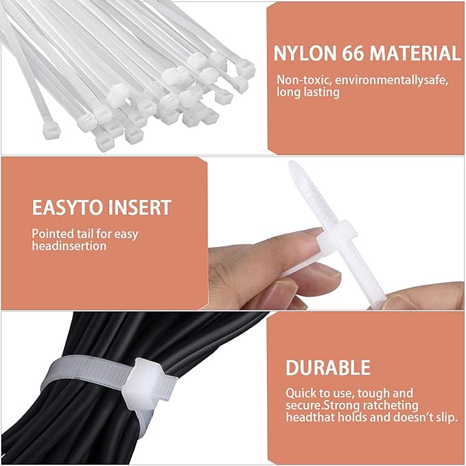 Halsouy Cable Zip Ties Nylon Self-locking Wire Ties 50 Pack - White (32 Inch)