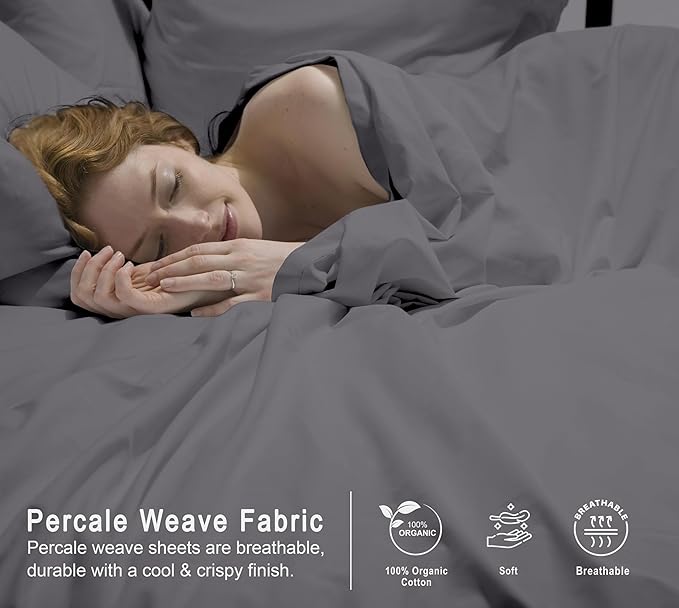 RUVANTI 100% Organic Cotton Sheets Full Size, Percale Weave, GOTS Certified, 4-Piece Set, Deep Pocket 15", Crisp & Breathable, Soft Durable Bedding, Sábanas Algodón Orgánico – Silver Filigree