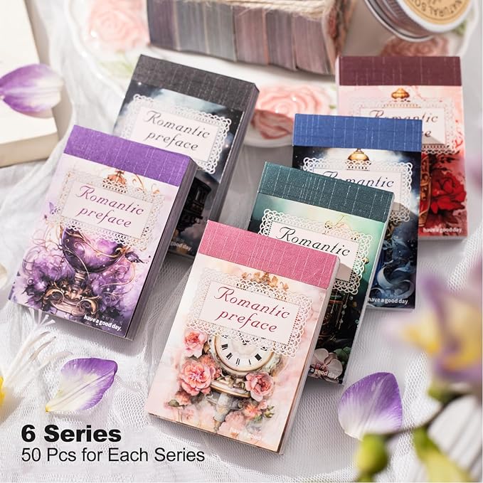 Miyouluna 6Pcs Vintage Washi Sticker Book Set, Scrapbook Supplies for Junk Journals, DIY Crafts, and Aesthetic Decorations, with Storage Organizer