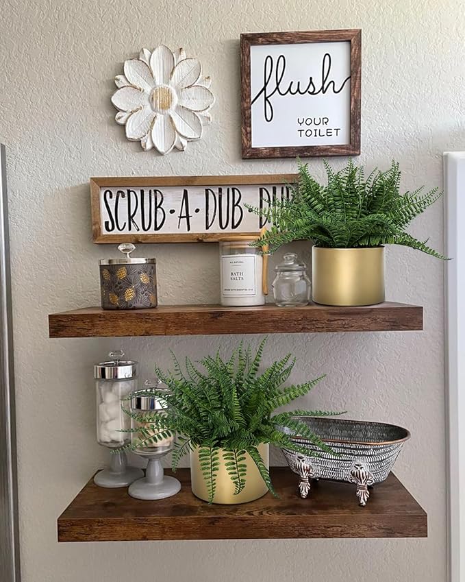 Coferset 13.5" Small Fake Plant Fern Potted Artificial Plants Fake Fern for Shelf Home Bathroom Office Decor(Gold Mental Pot)