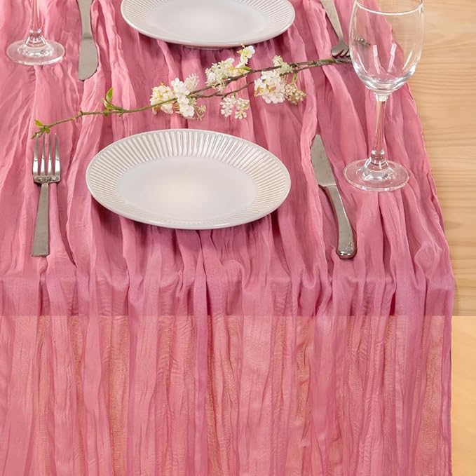 MLMC 3 Pack Mauve Pink Table Runner 10ft Sheer Gauze Cheesecloth Table Runner Bulk Rustic Winter Decor 35x120 Inches for Boho Wedding Bridal Baby Shower Birthday Party Decor