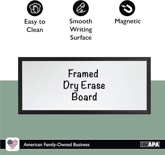Ilyapa Extra Large Dry Erase Board for Wall - Wood Framed Magnetic White Board - 58 x 25 Inches Decorative Wall Hanging Menu Whiteboard - Black