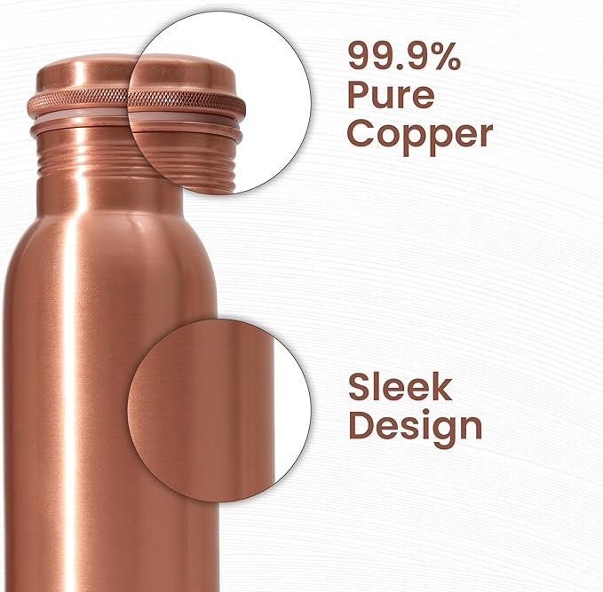 34 Oz Pure Copper Water Bottle – Leak-Proof Hammered Design with Tumbler, Carrying Bag & Smooth Finish Decorative – Copper Water Bottle