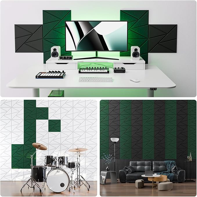 22 Pack Acoustic Panels with Self-Adhesive, 12"X 12"X 0.4"Sound Proof Foam Panels, Sound Panels High Density, Soundproof Wall Panels for Home Studio Office Forest Green