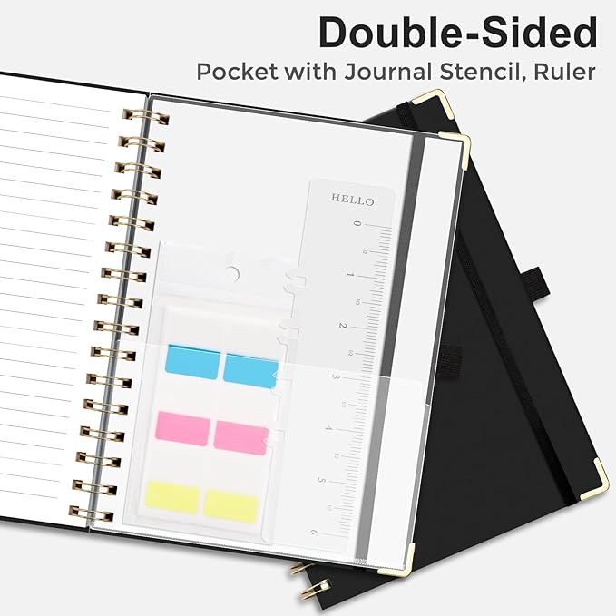 EMSHOI Meeting Notebook for Work - A5 Half Meeting Half Note Planner, 140 Pages, 100GSM Thick Paper, Hardcover, Project Organizer for Women Men Office, Business, Note Taking, 6"x8.3" - Black