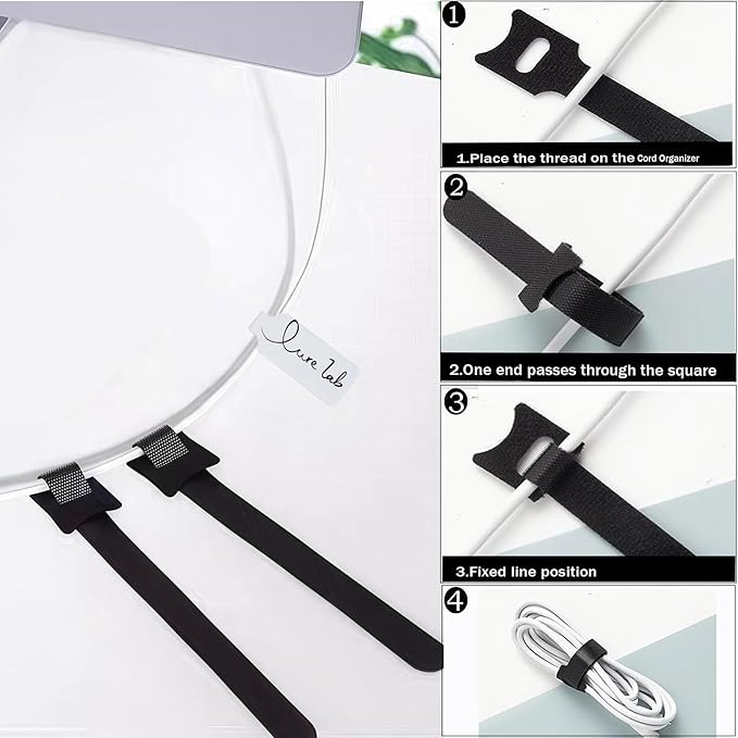 60 Pieces Reusable Cable Labels and Hook & Loop Ties Organizer Kit - 30 Tags & 30 Fasteners for Cord Management, Includes Markers for Home, Office Electronics