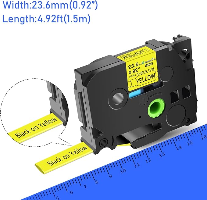 3PK Compatible for Brother Ptouch HSe-651 HSe651 HS-651 HS651 Black on Yellow 23.6mm 0.92'' Heat Shrink Tubing for Wire Cable for PT-P710BT PT-P750W PT-E500 Label Maker Tape