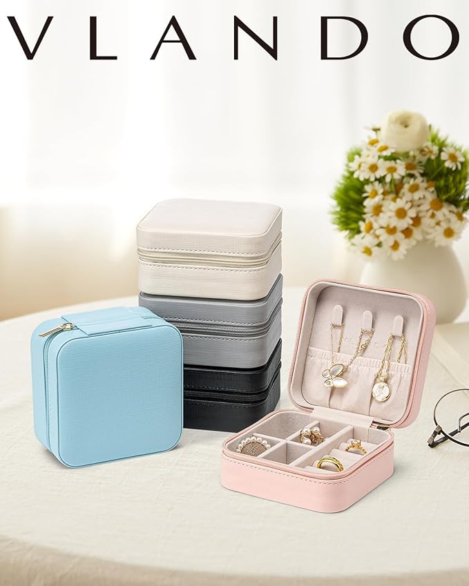 VLANDO Travel Jewelry Case - Teacher Appreciation Gifts for Women - Small Jewelry Travel Organizer Box Travel Essentials Gift for Teen Girl Women - Blue*6 pack