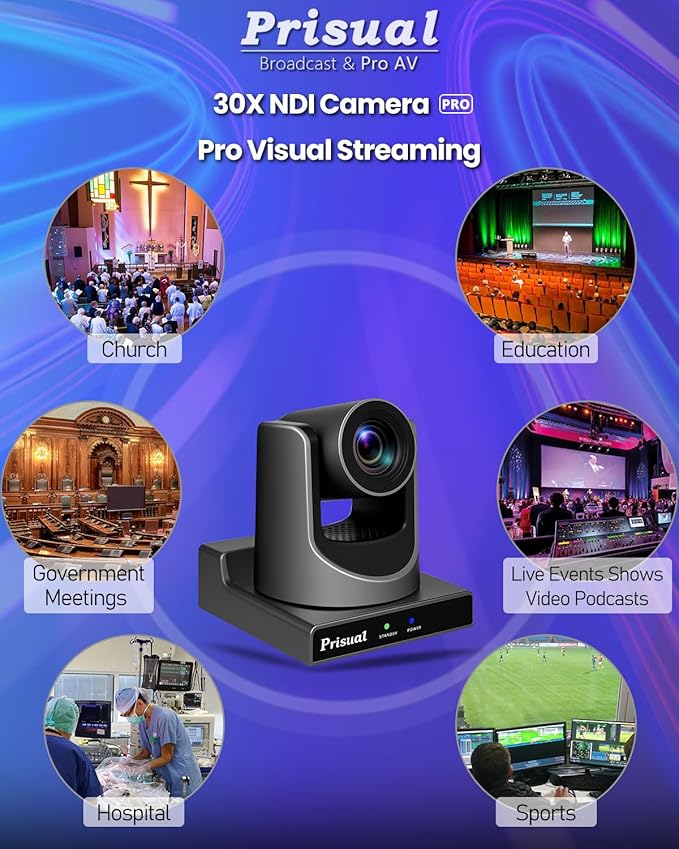 Prisual NDI PTZ Camera System Gen 5, 30X Optical Zoom, NDI 6 & NDI HX3 Certified, AI Auto Tracking, PoE HDMI Bundle PTZ for Church Worship,NDI PTZ Controller, (NDI PTZ Bundle TEM-30N PROx2+TEM-JOY1)