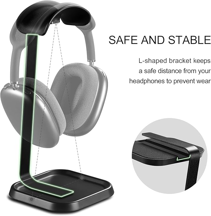 QinCoon Headphone Stand, Curved Headset Stand with Storage Tray, Gaming Headset Holder for AirPods Max, AirPods Max 2, AirPods, AirPods Pro, Beats, Bose, Sony and More (Black)