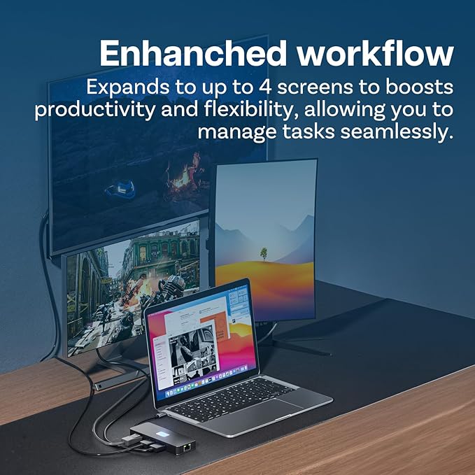 MMOBIEL USB-C Hub to Dual HDMI & DisplayPort 4K@60Hz, 100W Power Delivery, 3X USB 3.0, ETH 1000Mbps– 8-in-1 USB Hub Docking Station – USB-C Adapter Quadruple Display Multiport for Laptop, Tablet etc.