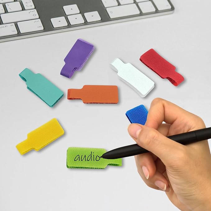 16 Pcs Cable Labels, 1.77x0.79 Inch Multicolored Handwriting Cable Tags for Organizing Wires and Identification, Reusable (8 Colors)