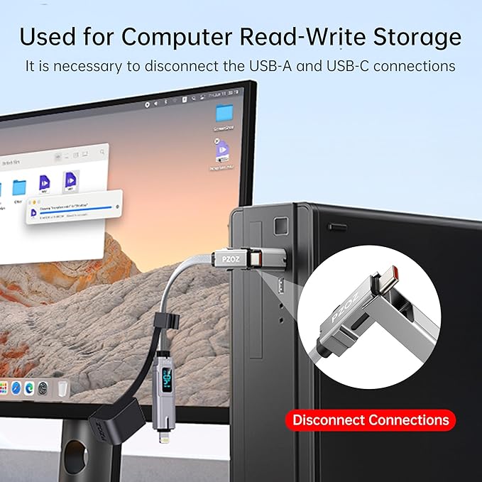 PZOZ Portable Keychain 5-in-1 OTG Cable with USB C Fast Charging LED Display and Micro SD/TF Card Reader, Multi USBC Charger Combo Lightning/Type C/USB A for iPhone iPad MacBook Samsung-140W 7.3 inch