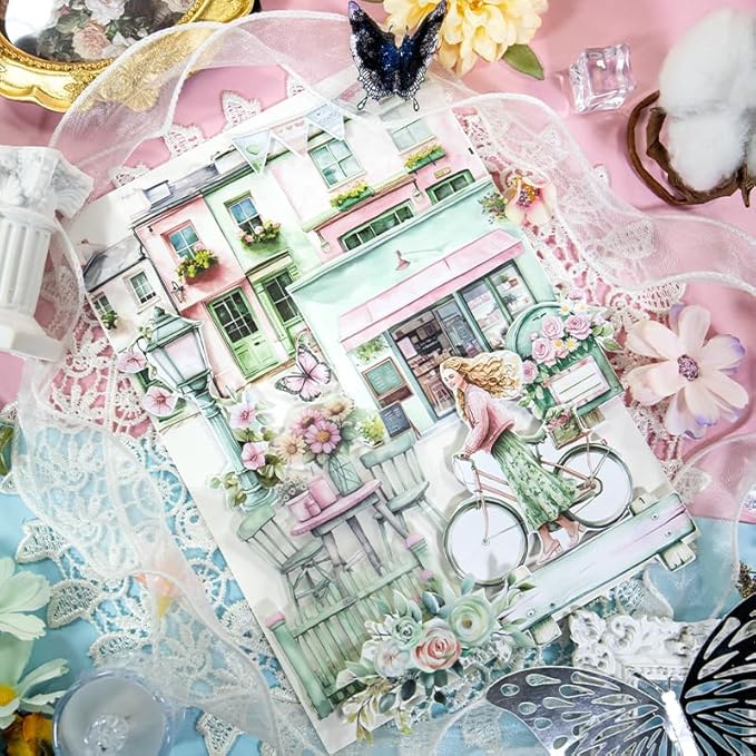 Dwpetzo Breezy Holiday Scenery Pre-Cut Journal Sticker Book for Women Journaling, Assorted Materials Paper PET Washi Stickers for Scrapbooking, Junk Journal Supplies, Planner, Collage, Crafts Arts