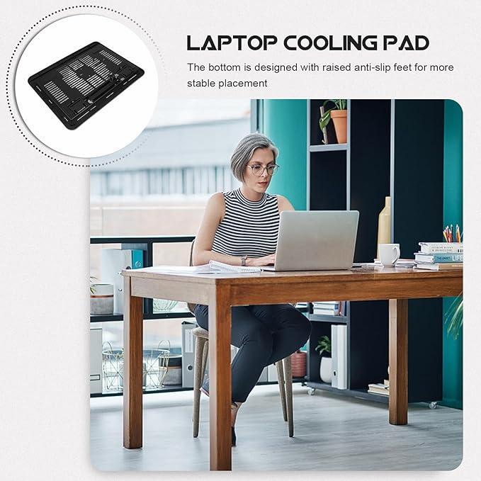 HOMSFOU Silent Laptop Cooling Fan Pad with Anti-Slip Plastic Bracket, Notebook Cooler Stand for Desk Use, Black Laptop Riser Holder Compatible with Tablets and Computers