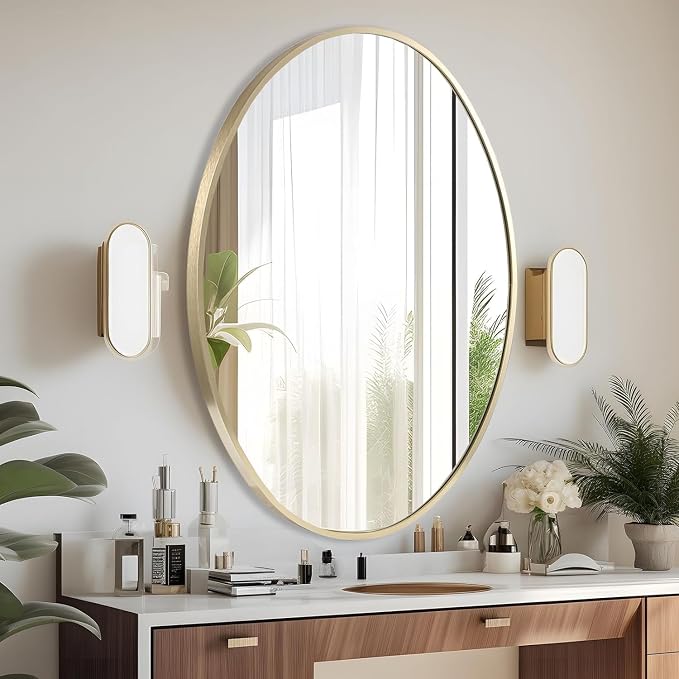 Oval Wall Mirror, 22"x30" Gold Oval Vanity Mirror, Bathroom Mirror of Metal Frame, Home Decorative Wall Mounted Mirror for Bathroom, Living Room, Entryway, Vanity