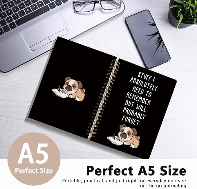 LIANGW Funny Boxer Dog Notebook Journal Gifts for Women & Men, Gifts for Boxer Dog Lovers Notebooks, Funny Gifts for Coworkers, Black Hardcover Spiral Notebook 5.5x8.3 Inch