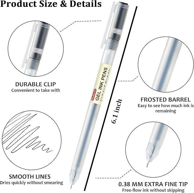 Shuttle Art Gel Ink Ball Point Pens, 15 Pack Black Japanese Style Pens, 0.38mm Extra-Fine Ballpoint Pens for Home, School and Office