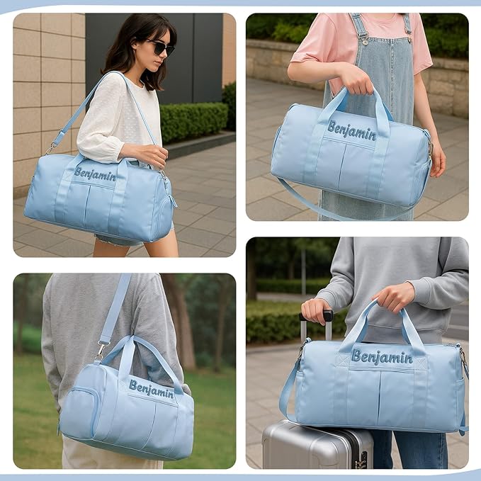 Personalized Travel Duffle Bag for Women with Embroidered Name Custom Sport Gym Bag with Shoe Compartment Weekender Overnight Tote Luggage Bag Customized Gifts for Birthday Pink