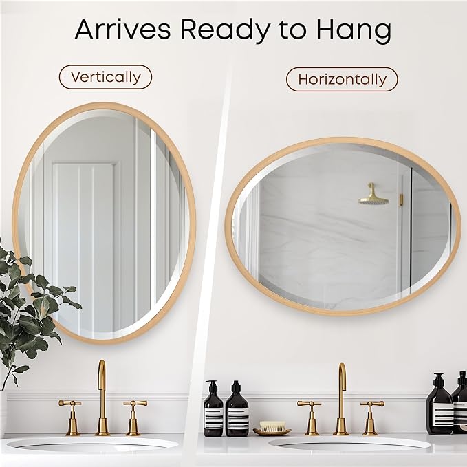 OVALCREST - Oval Wooden Beveled Wall Mirror for Home Decor, Bathroom, Vanity, Bedroom, Living Room, Hallway - London Style (Gold Paint) 25.1 x 19.1