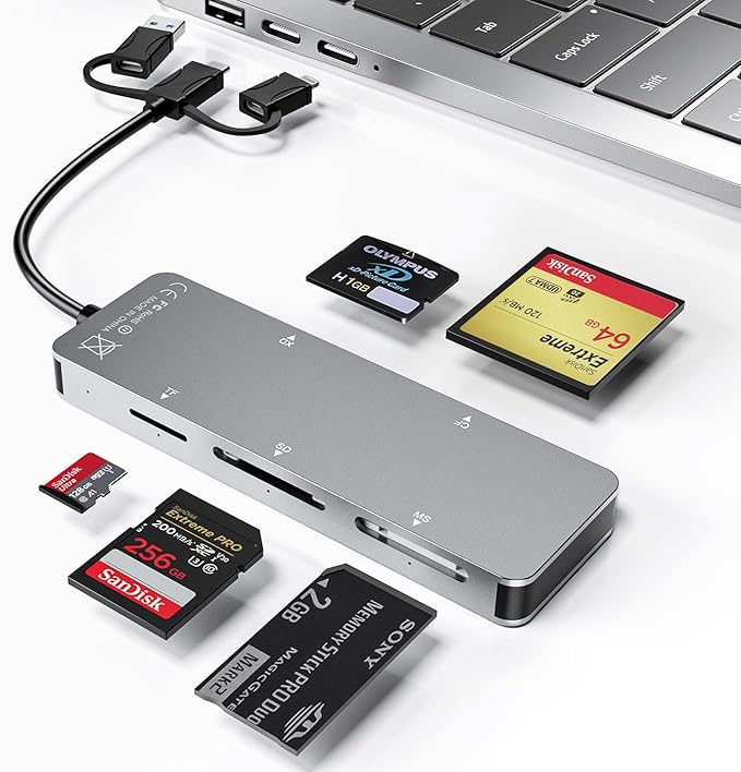New Upgraded Memory Stick Pro Duo Adapter - Supports Read 5 Cards Simultaneously SD/TF/CF/MS/XD Picture Card Reader, USB 3.0 Multi Memory Card Reader USB C Lightning OTG Adapter for iPhone16/15