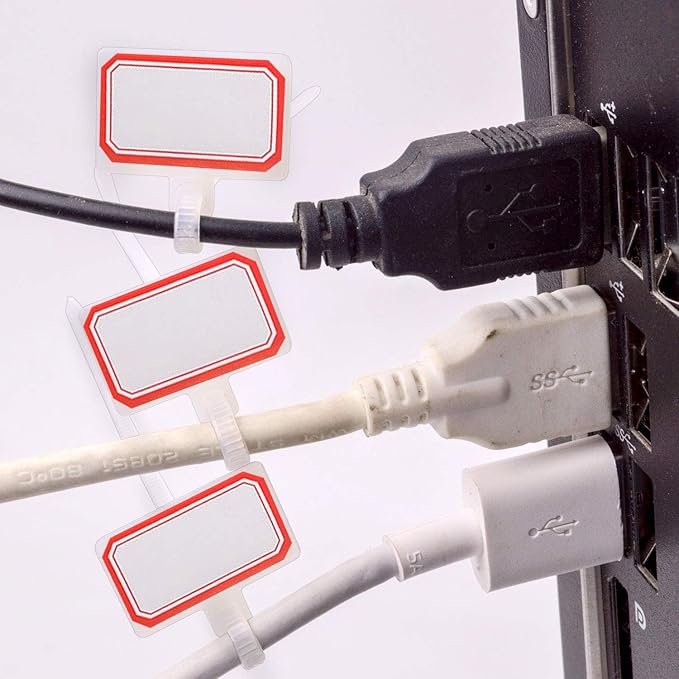 200 Pieces Nylon Cable Marker Ties,Self-locking Cord Tags Write on Ethernet Wire Zip Mark Tags Nylon Power Marking Label