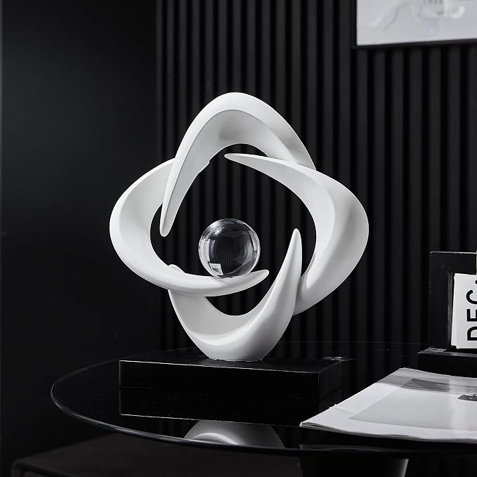 FJS Abstract Art Statues for Home Decor, White 4 Pointed Star Sculpture, 10.8" H Modern Coffee Table Bookshelf Decor Accents, Decorations for Living Room Dining Room Office Hotel (White)