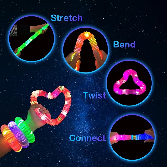 Glow in the Dark Party Favor Supplies for Kids 24 PCS, Christmas Glow Sticks & Neon Glasses Stocking Stuffers for Toddler, LED Light Up Toy Bracelet Necklace Accessories for Xmas New Year Eve Birthday