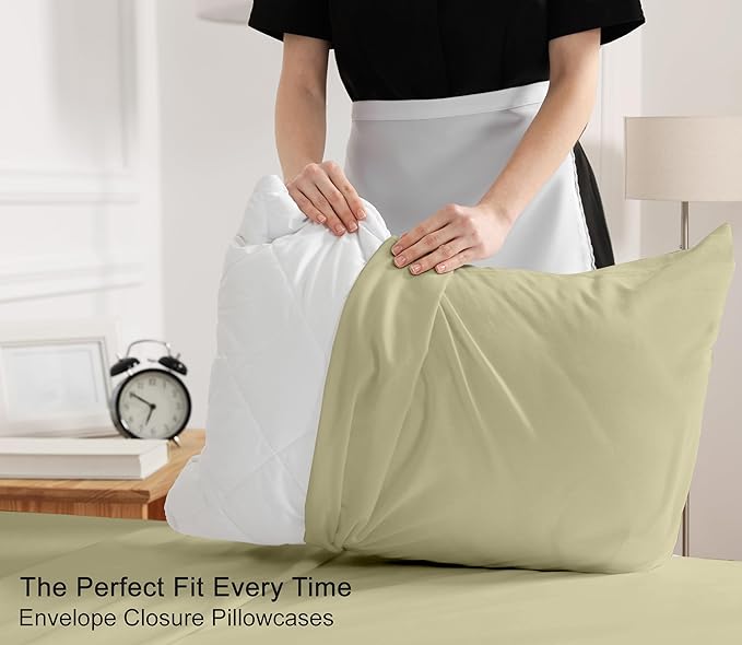 RUVANTI 100% Cotton King Size Sheets Set, 4 Pieces, Soft & Breathable Percale Weave Bedding, Deep Pocket 16", Hotel Standard, Crisp Cool Feel, Durable, Perfect Dyed Bed Sheet, Sage Green