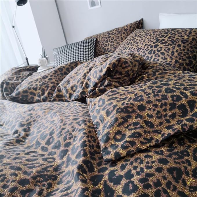 LifeTB Leopard Print King Size Comforter Set Animal Cheetah Printed Comforter Soft Fluffy 3 Pieces Floral Bedding Comforter with 2 Pillowcases Farmhouse Leopard Print Comforter Set for All Season