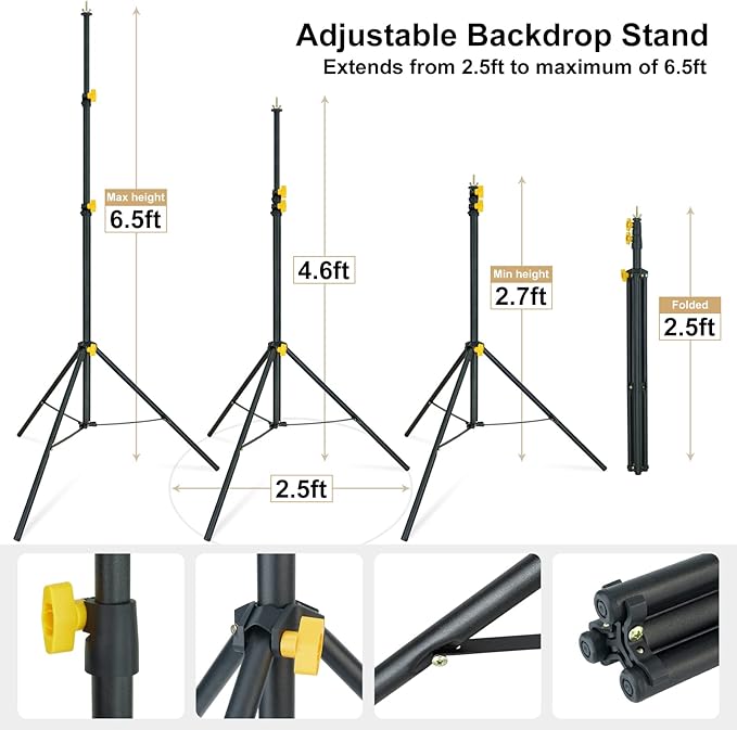 LINCO Lincostore Backdrop Support Stand Kit 10x6.5ft Adjustable Photography Studio Photo Background Support System with Carrying Bag for Green Screen Muslin, 4171