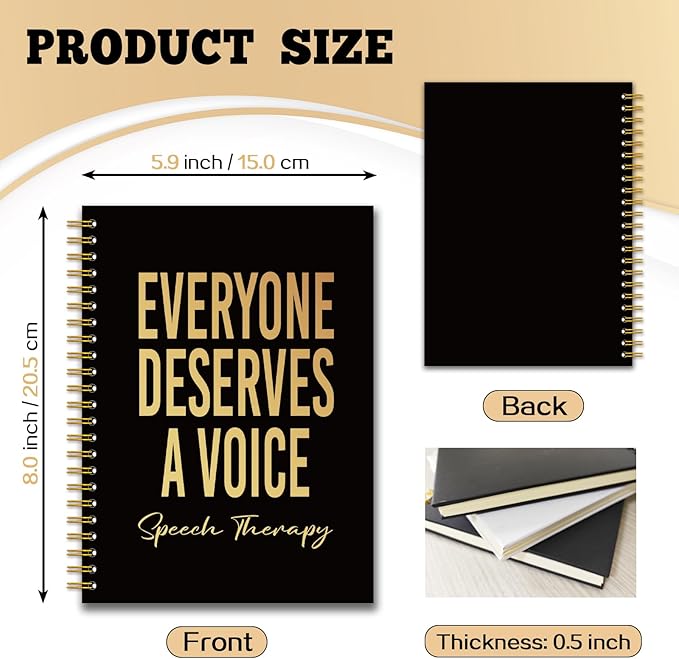 YAZMEEN Speech Therapy Black Gold Spiral Notebook（160 Pages） Everyone Deserves A Voice Blank Hardcover Notebook SLP Gift Funny Notebook Gift for Speech Therapist Speech Language Pathologist Assistant