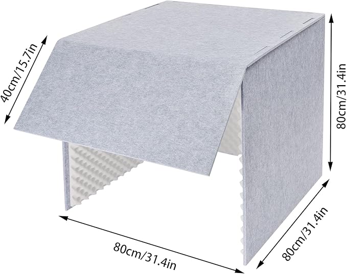 Desktop Soundproof Cover, Portable Vocal Recording Booth Isolation Booth Small Music Recording Studio Vocal Sound Absorbing Shield Sound Proof Foam Panels for Offices,Home,Recording Studios (Gray)