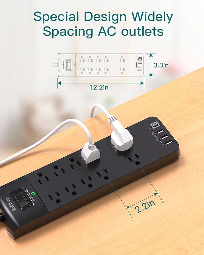 Power Strip - Addtam Surge Protector with 10 Outlets and 4 USB Ports, 6 Feet Extension Cord with Flat Plug, 2700 Joules, ETL Listed, Black