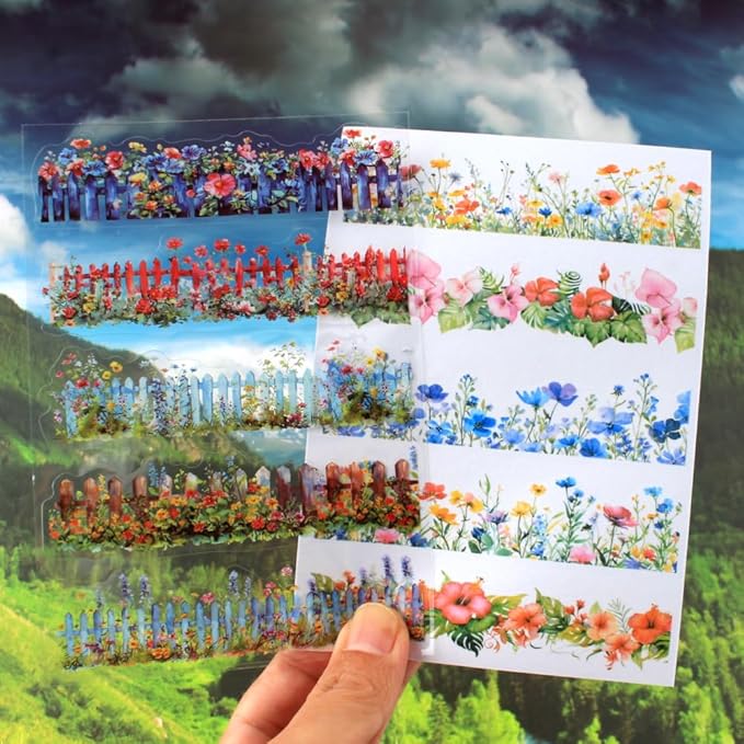 20 Sheets Gardening Scene Pre-Cut Sticker Book for Junk Journal Supplies, Flower Fence Retro Wall Collage Background Journaling Stickers, PET and Washi Stickers for Adults Planner Bujo