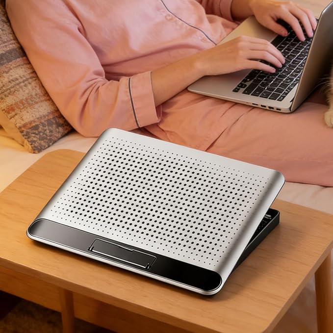 Adjustable Laptop Cooling Pad - Quiet Aluminum Alloy Fan Riser Base, High Airflow Computer Cooler, Ergonomic Design, Ideal for Laptops, Keyboard, Phone, Tablet, Books, Home, Workplace, Dormitory Use