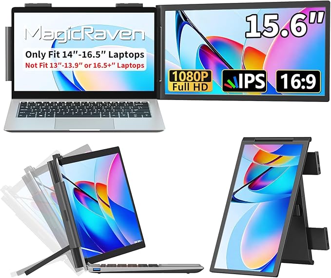 MAGICRAVEN Laptop Screen Extender, 15.6" FHD 1080P IPS Portable Monitor for Laptop 14-16.5" with USB-C/HDMI Port, Plug and Play Attachment Screen Extender for Windows/Mac/Android/Switch/PS5/Xbox
