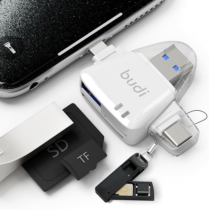 SD Card Reader for iPhone, 6-in-1 Micro SD TF Memory Card Reader Trail Camera Viewerport Adapter,Compatible with ipad/Android/Mac/Computer/Camera(White)