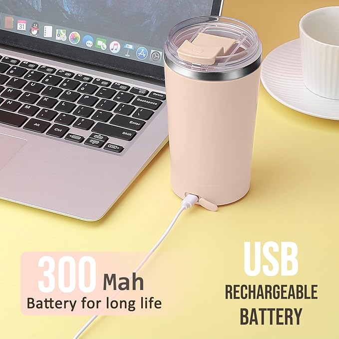 hatisan Self Stirring Coffee Mug With Lid Electric High Speed Self Stirring Mug 400ml Rechargeable Detachable Stainless Steel Self Stirring Cup for Coffee, Milk, Cocoa Christmas Gift(Apricot)